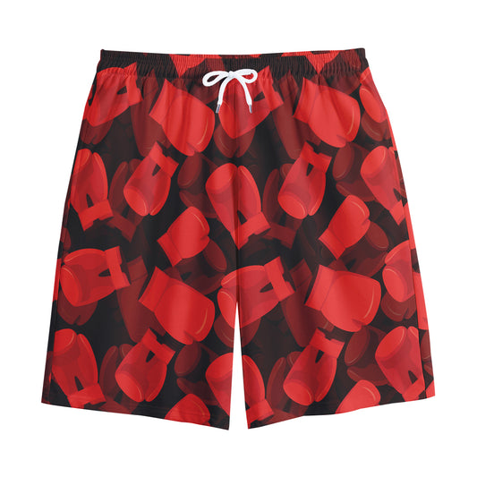 Red Boxing Gloves Pattern Print Cotton Shorts