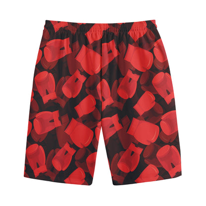 Red Boxing Gloves Pattern Print Cotton Shorts