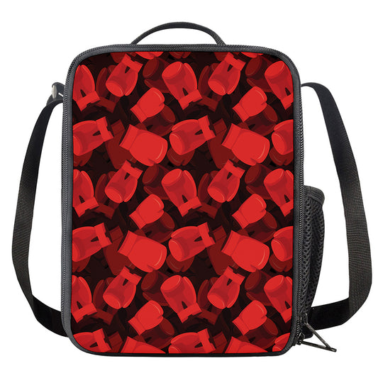 Red Boxing Gloves Pattern Print Crossbody Lunch Bag