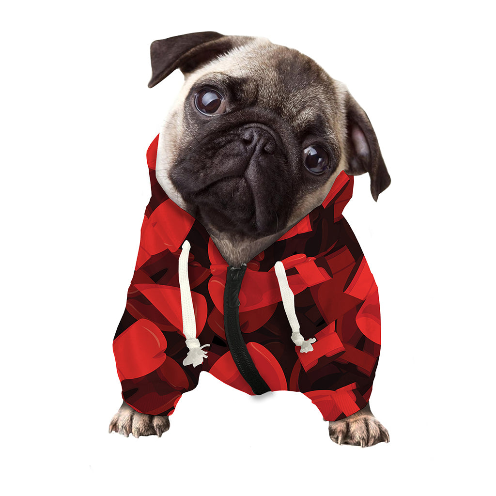 Red Boxing Gloves Pattern Print Dog Zip Up Hoodie