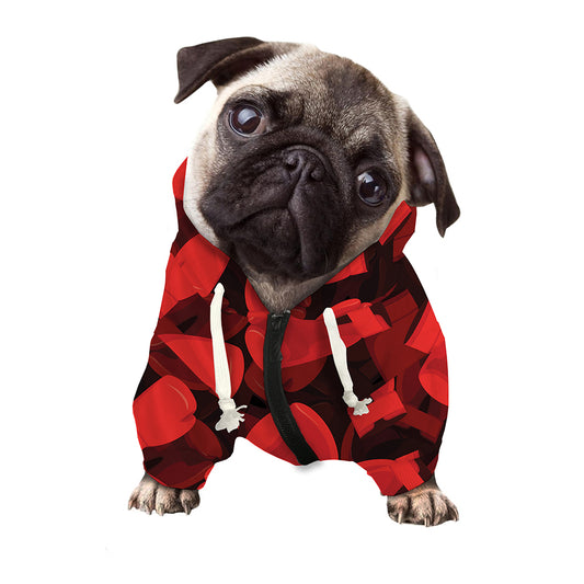 Red Boxing Gloves Pattern Print Dog Zip Up Hoodie