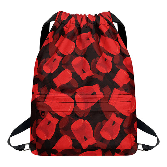 Red Boxing Gloves Pattern Print Drawstring Backpack