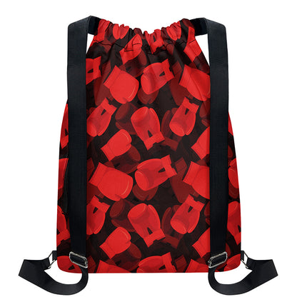 Red Boxing Gloves Pattern Print Drawstring Backpack