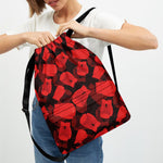 Red Boxing Gloves Pattern Print Drawstring Backpack