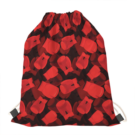 Red Boxing Gloves Pattern Print Drawstring Bag