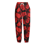 Red Boxing Gloves Pattern Print Fleece Lined Knit Pants