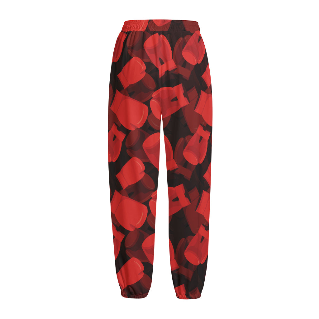 Red Boxing Gloves Pattern Print Fleece Lined Knit Pants