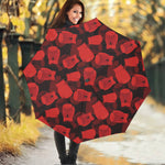 Red Boxing Gloves Pattern Print Foldable Umbrella