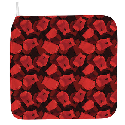 Red Boxing Gloves Pattern Print Hand Towel