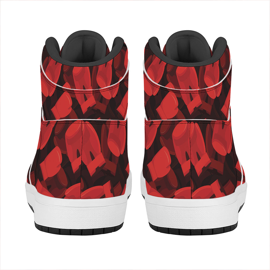 Red Boxing Gloves Pattern Print High Top Leather Sneakers