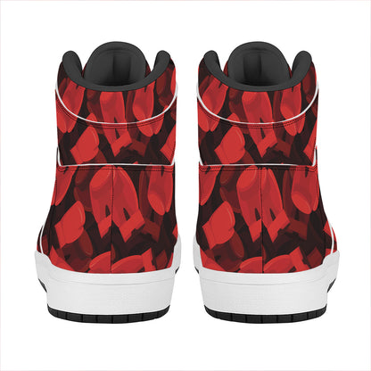 Red Boxing Gloves Pattern Print High Top Leather Sneakers