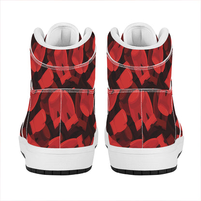 Red Boxing Gloves Pattern Print High Top Leather Sneakers