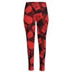 Red Boxing Gloves Pattern Print High-Waisted Pocket Leggings