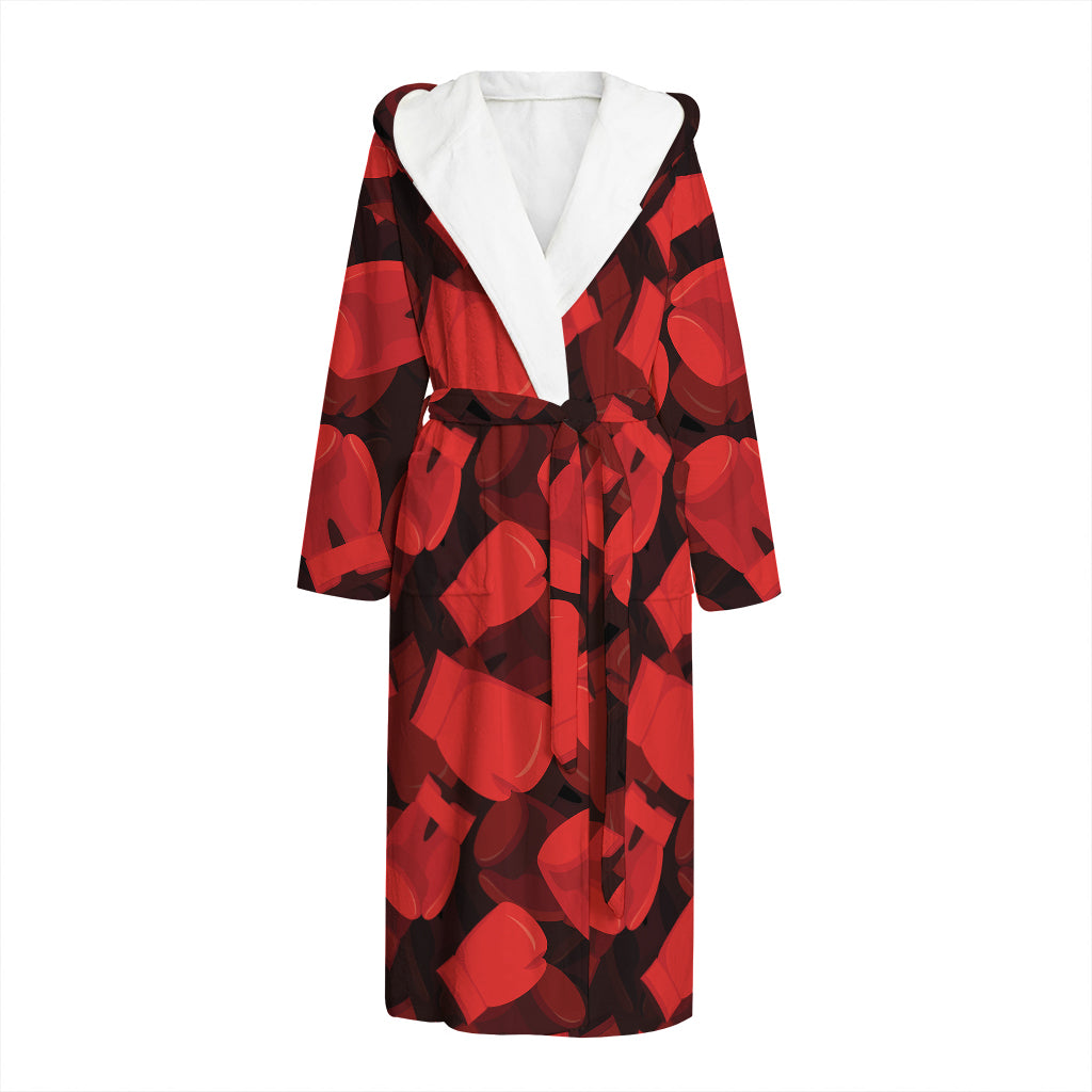 Red Boxing Gloves Pattern Print Hooded Bathrobe