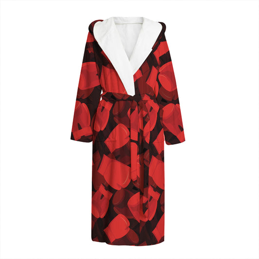 Red Boxing Gloves Pattern Print Hooded Bathrobe