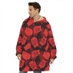 Red Boxing Gloves Pattern Print Hoodie Blanket