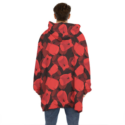 Red Boxing Gloves Pattern Print Hoodie Blanket
