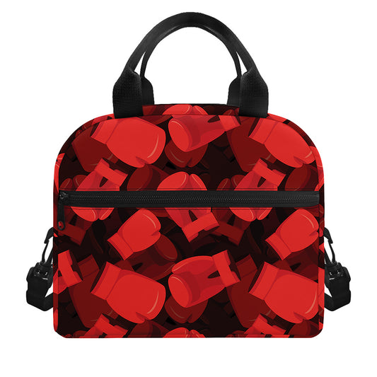 Red Boxing Gloves Pattern Print Insulated Lunch Bag