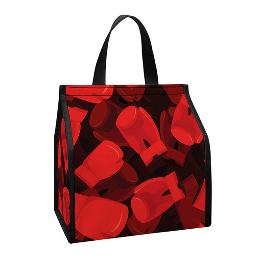 Red Boxing Gloves Pattern Print Insulated Lunch Tote