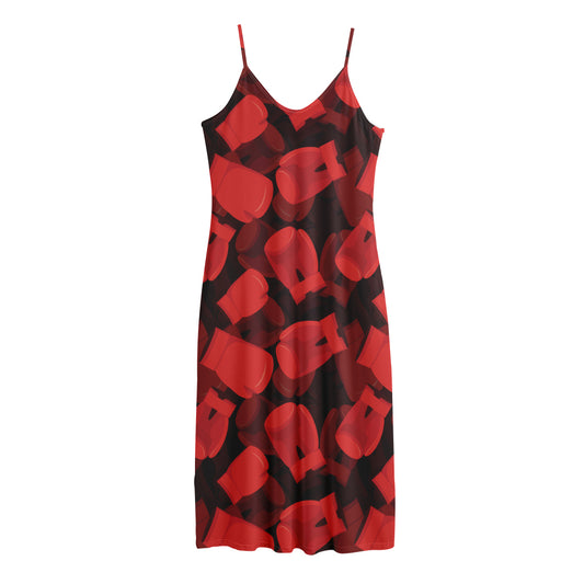 Red Boxing Gloves Pattern Print Jersey Midi Cami Dress