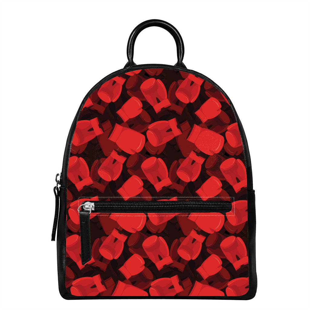 Red Boxing Gloves Pattern Print Leather Backpack