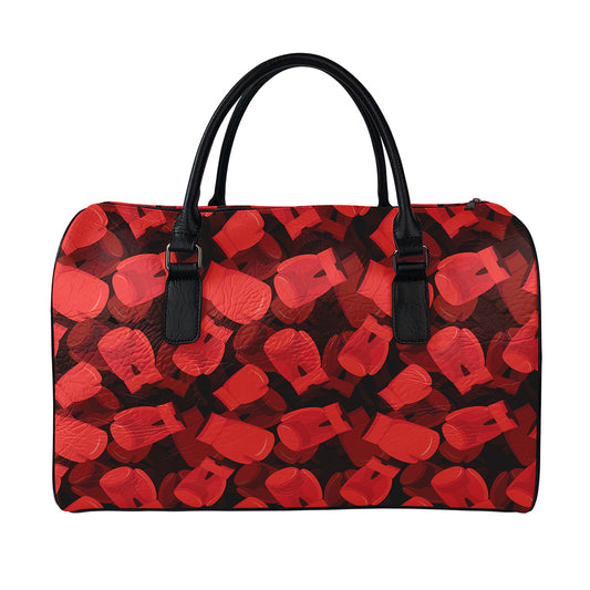 Red Boxing Gloves Pattern Print Leather Duffle Bag