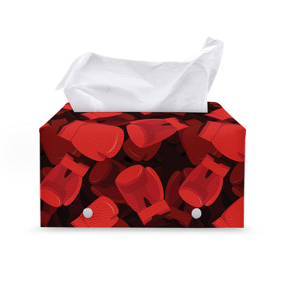 Red Boxing Gloves Pattern Print Leather Tissue Box Cover