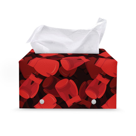Red Boxing Gloves Pattern Print Leather Tissue Box Cover