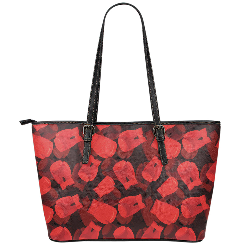 Red Boxing Gloves Pattern Print Leather Tote Bag