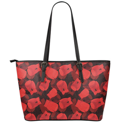 Red Boxing Gloves Pattern Print Leather Tote Bag