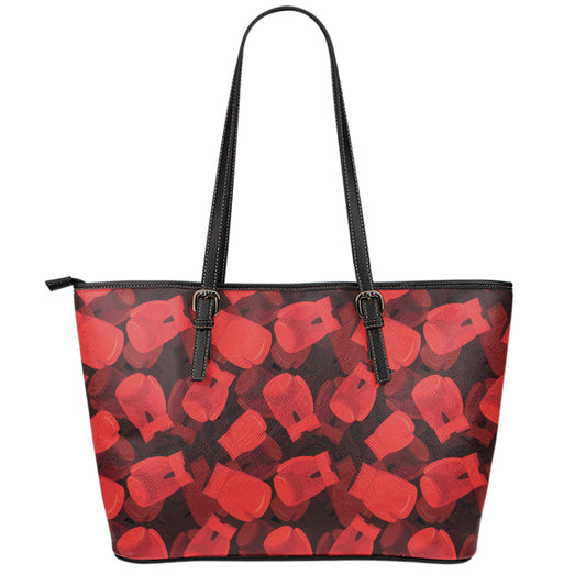 Red Boxing Gloves Pattern Print Leather Tote Bag