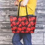 Red Boxing Gloves Pattern Print Leather Tote Bag