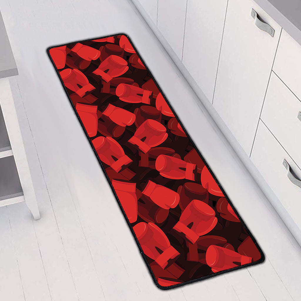 Red Boxing Gloves Pattern Print Long Kitchen Mat