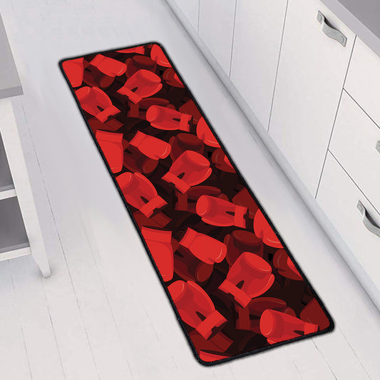 Red Boxing Gloves Pattern Print Long Kitchen Mat