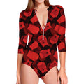 Red Boxing Gloves Pattern Print Long Sleeve Swimsuit