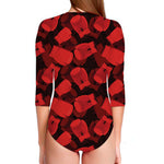 Red Boxing Gloves Pattern Print Long Sleeve Swimsuit