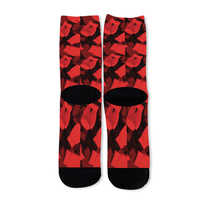 Red Boxing Gloves Pattern Print Long Socks
