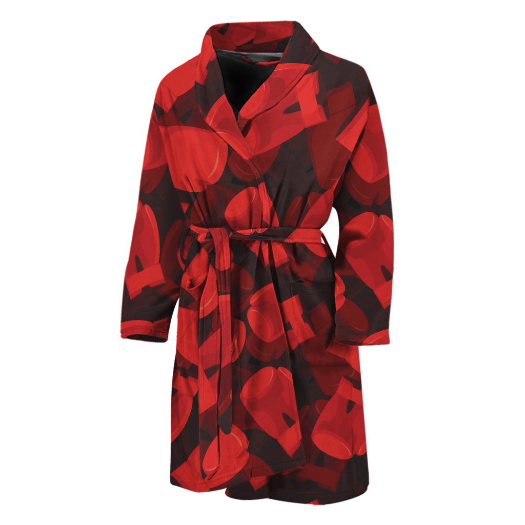 Red Boxing Gloves Pattern Print Men's Bathrobe