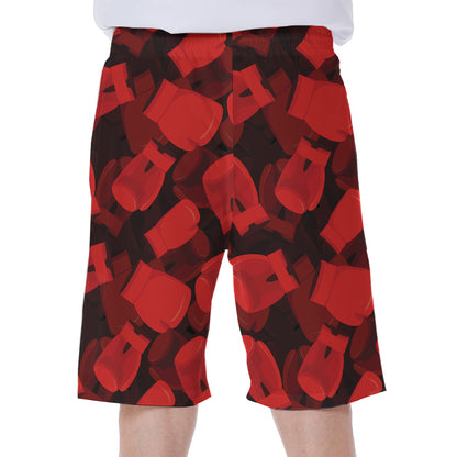 Red Boxing Gloves Pattern Print Men's Beach Shorts