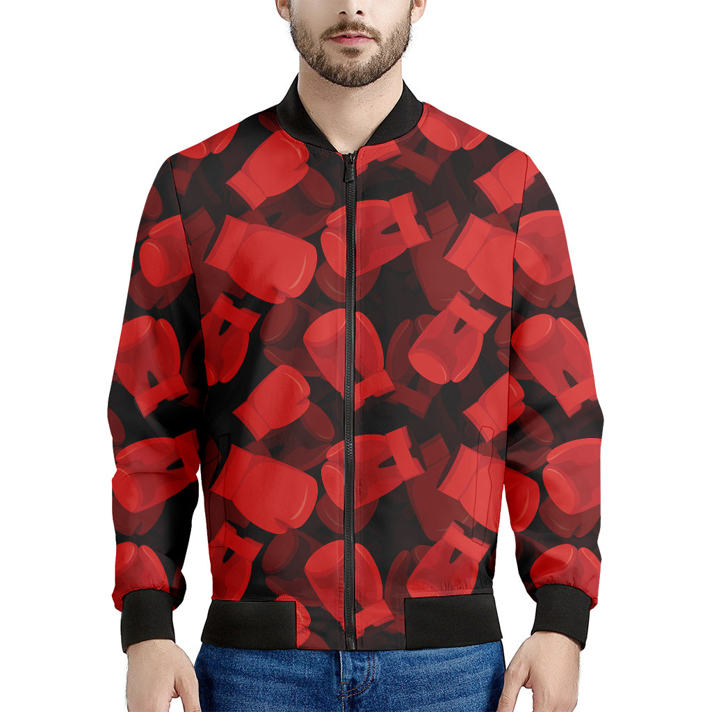 Red Boxing Gloves Pattern Print Men's Bomber Jacket