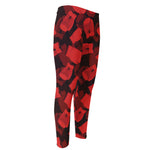Red Boxing Gloves Pattern Print Men's Compression Pants