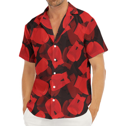 Red Boxing Gloves Pattern Print Men's Deep V-Neck Shirt