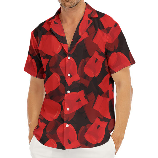 Red Boxing Gloves Pattern Print Men's Deep V-Neck Shirt