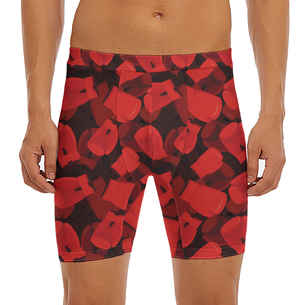 Red Boxing Gloves Pattern Print Men's Long Boxer Briefs