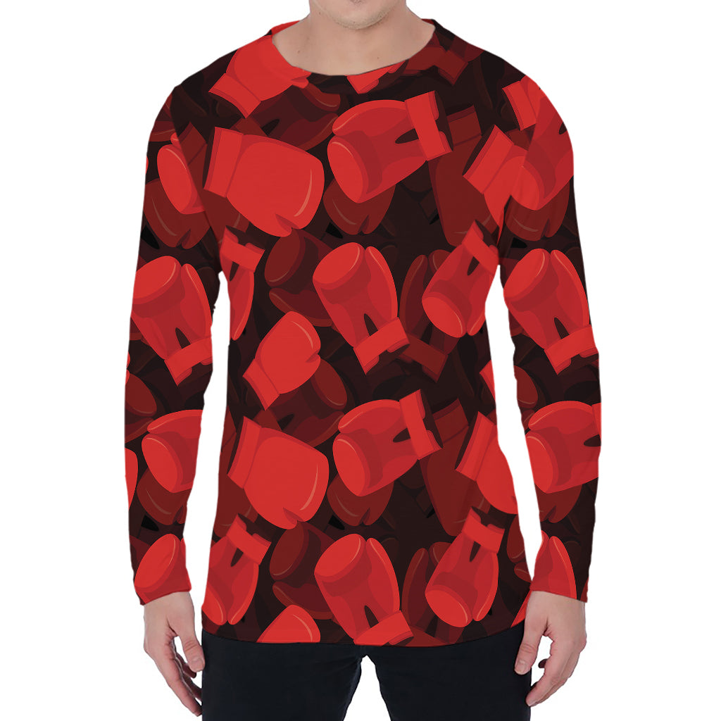 Red Boxing Gloves Pattern Print Men's Long Sleeve T-Shirt