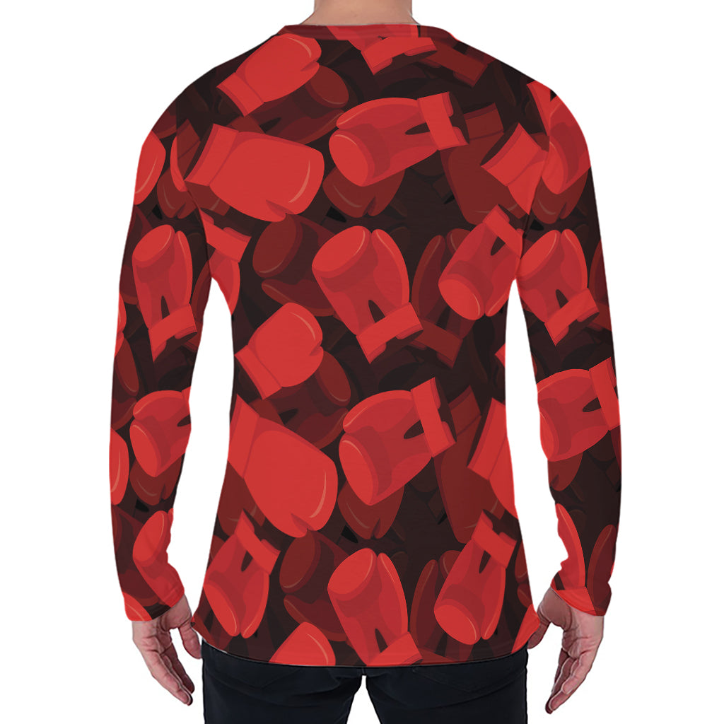 Red Boxing Gloves Pattern Print Men's Long Sleeve T-Shirt
