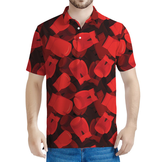 Red Boxing Gloves Pattern Print Men's Polo Shirt