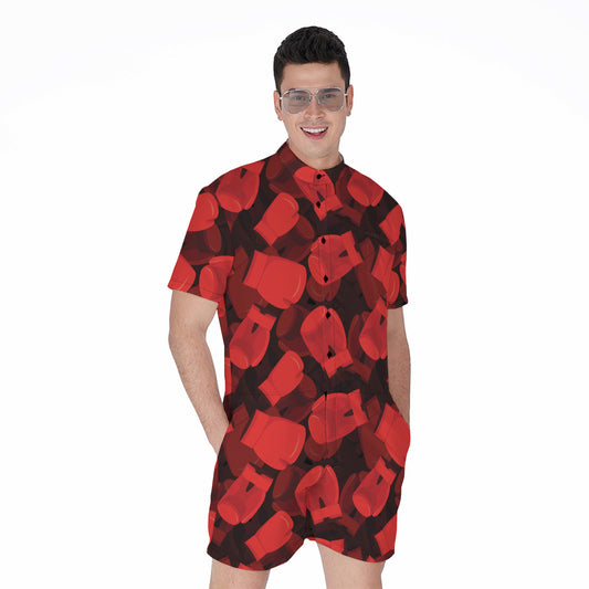 Red Boxing Gloves Pattern Print Men's Rompers