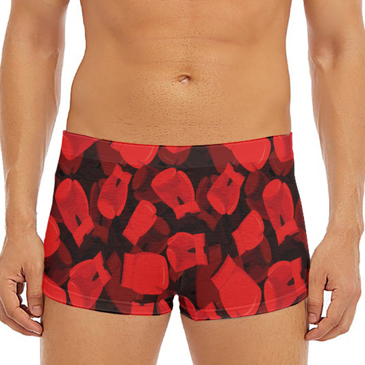Red Boxing Gloves Pattern Print Men's Short Boxer Briefs