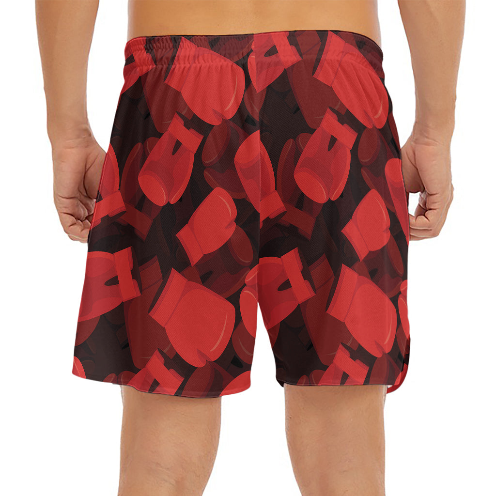 Red Boxing Gloves Pattern Print Men's Split Running Shorts